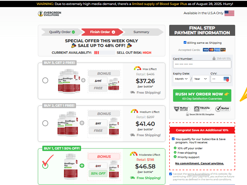 Blood Sugar Plus Order Form